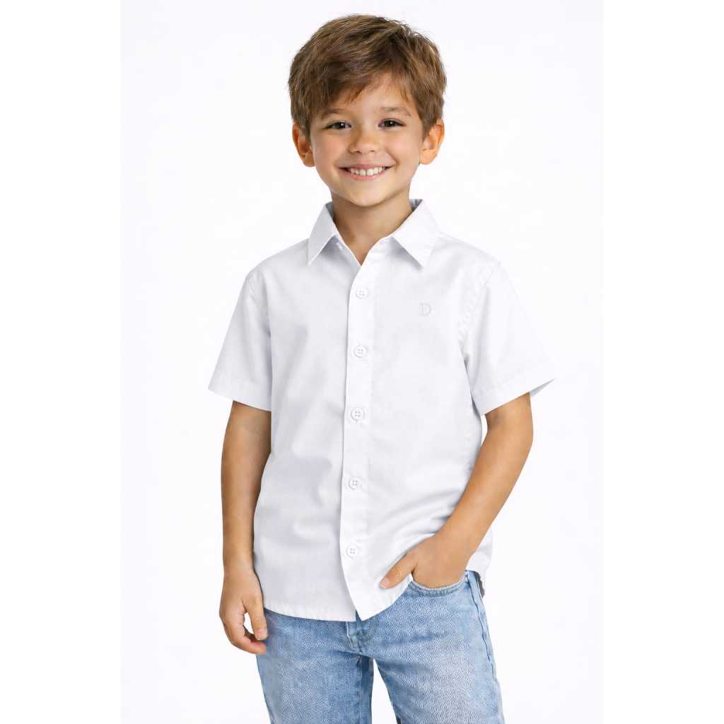 Camisa Social Manga Curta Infantil Juvenil Branca Casamento Igreja Batizado Escola