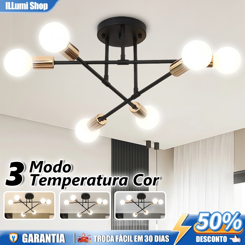 Pendente Lustre Sputnik Prêmio 6 Lampadas Iluminação De Ouro Antiga Nórdica para sala de jantar home office quarto