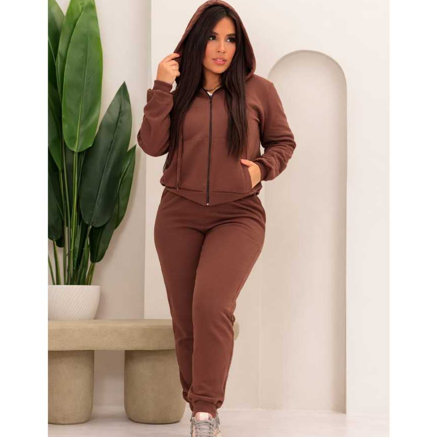 Conjunto Moletom Feminino Com Ziper Capuz Flanelado Casual Confortavel Moda Inverno em Oferta na Shopee