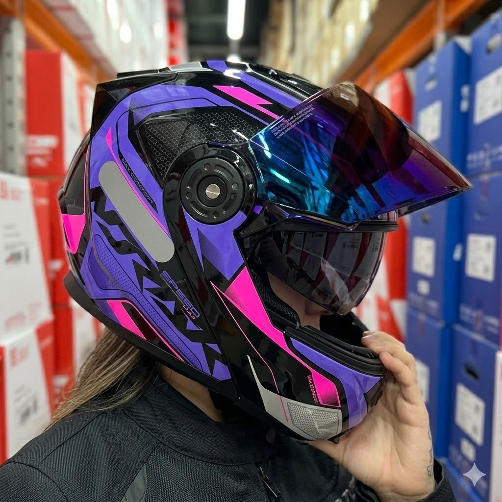 Viseira Capacete Norisk Route Speedmax Preto Fosco Com Viseira Extra Camaleão FF345