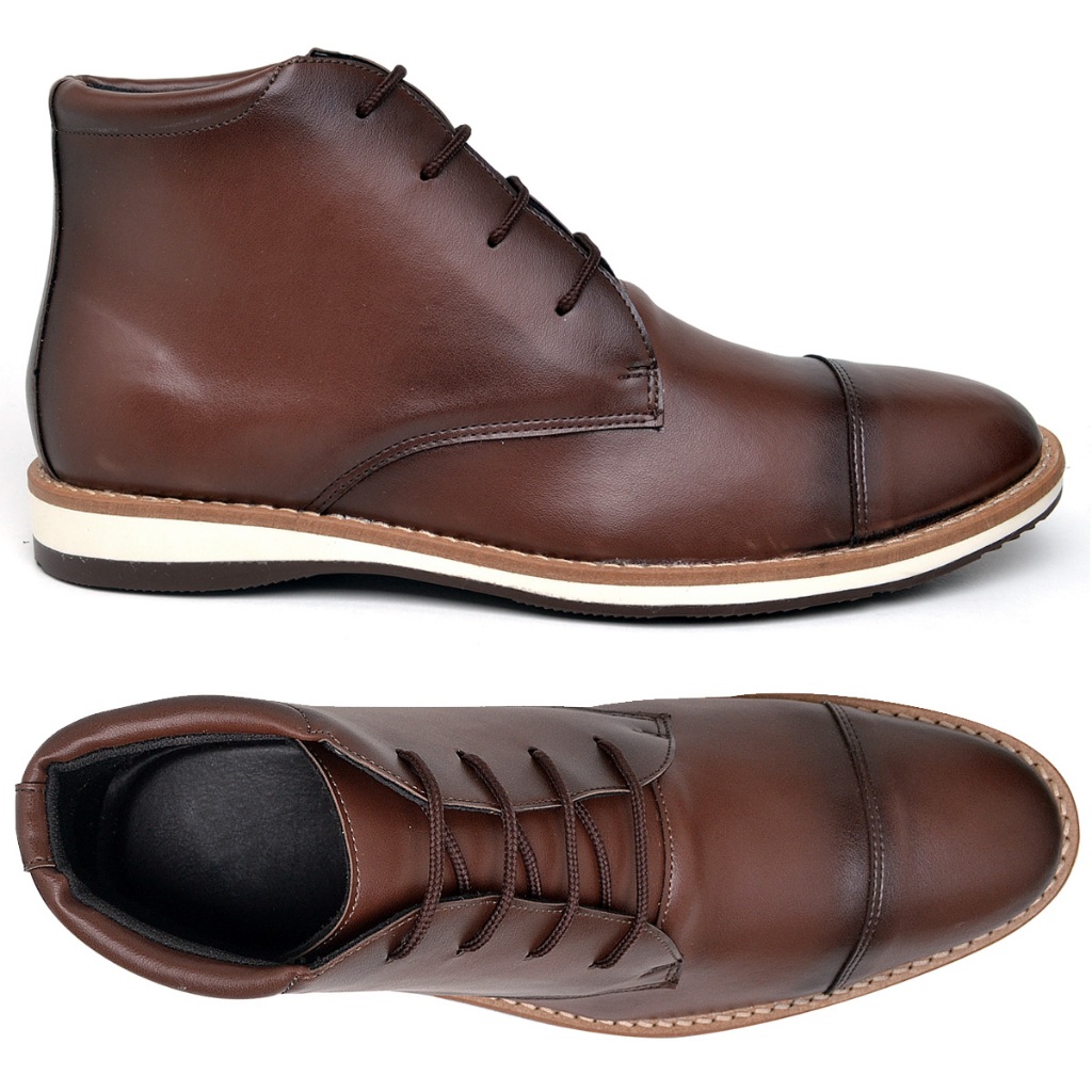 Bota Casual Masculina Oxford Confortável Preto Marrom Chelsea Chukka Trabalho Couro Coturno Social