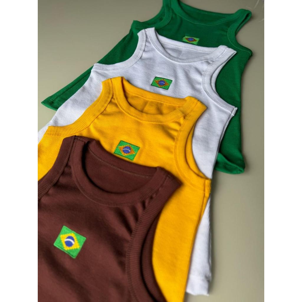 Regata Feminina Ribana Regata do Brasil Estilo Gringa Brasilidades Blusa Brasil Copa Do Mundo Canelada Algodão