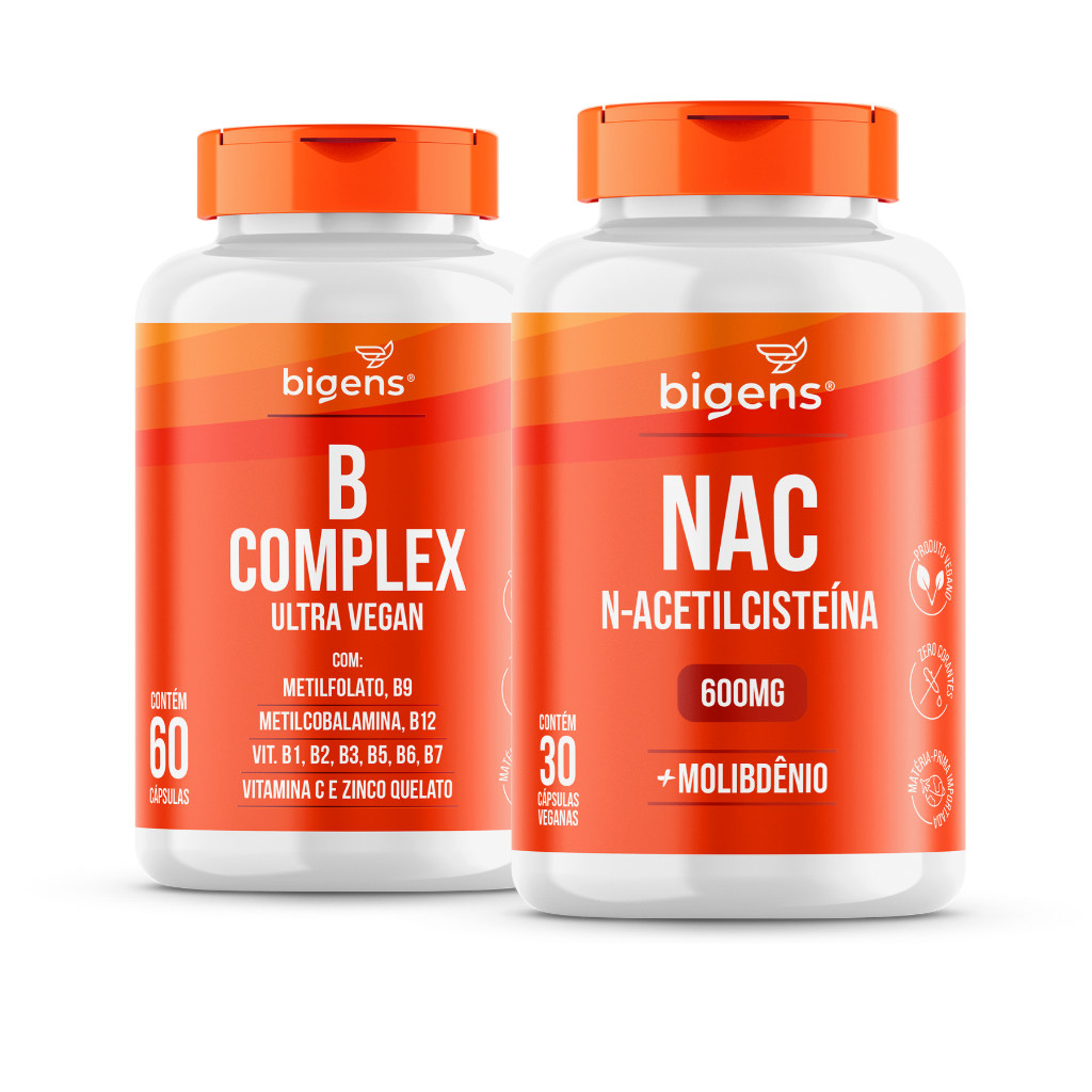 Kit Detox e Energia Bigens NAC 600mg + Complexo B Vegano | Fígado, Imunidade e Energia em Oferta na Shopee