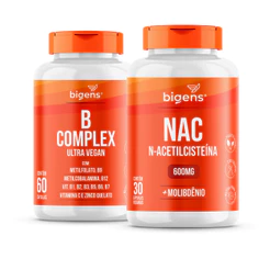 Kit Detox e Energia Bigens NAC 600mg + Complexo B Vegano | Fígado, Imunidade e Energia