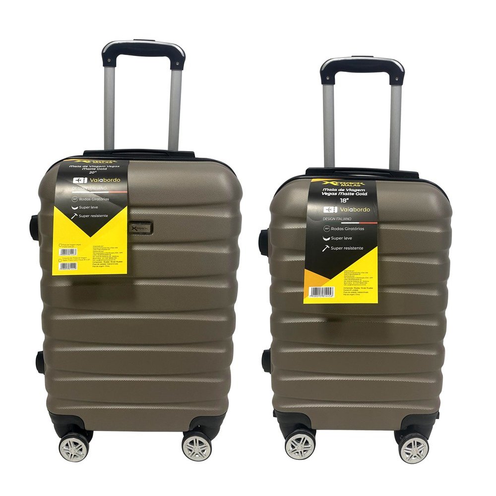 Kit 2 Malas de Viagem Bordo Cabine (18" e 20") Rodinhas 360º Máxima Resistência Mala  Executiva