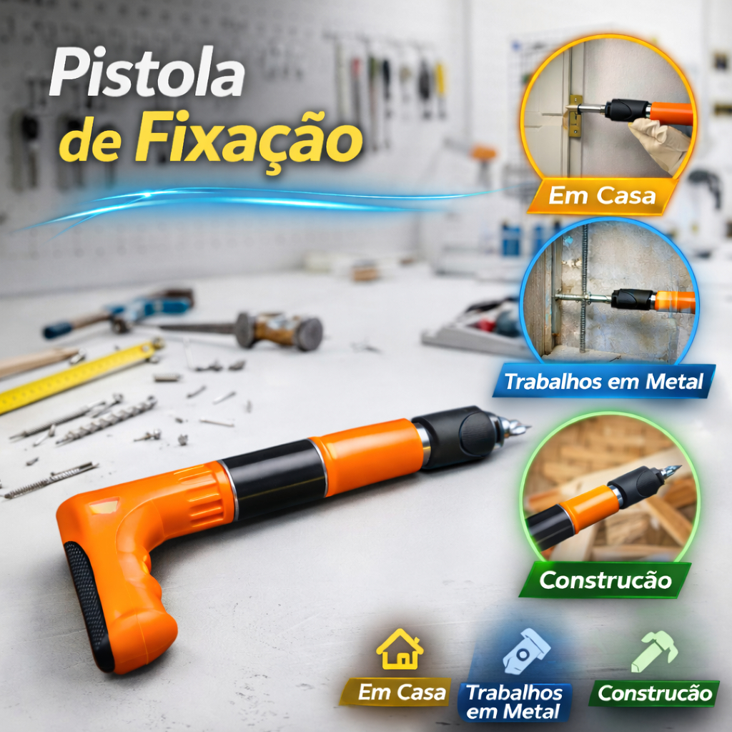 Kit Fixadora Finca Pino Pistola Profissional Ação Para Parede e metal Com Acessórios