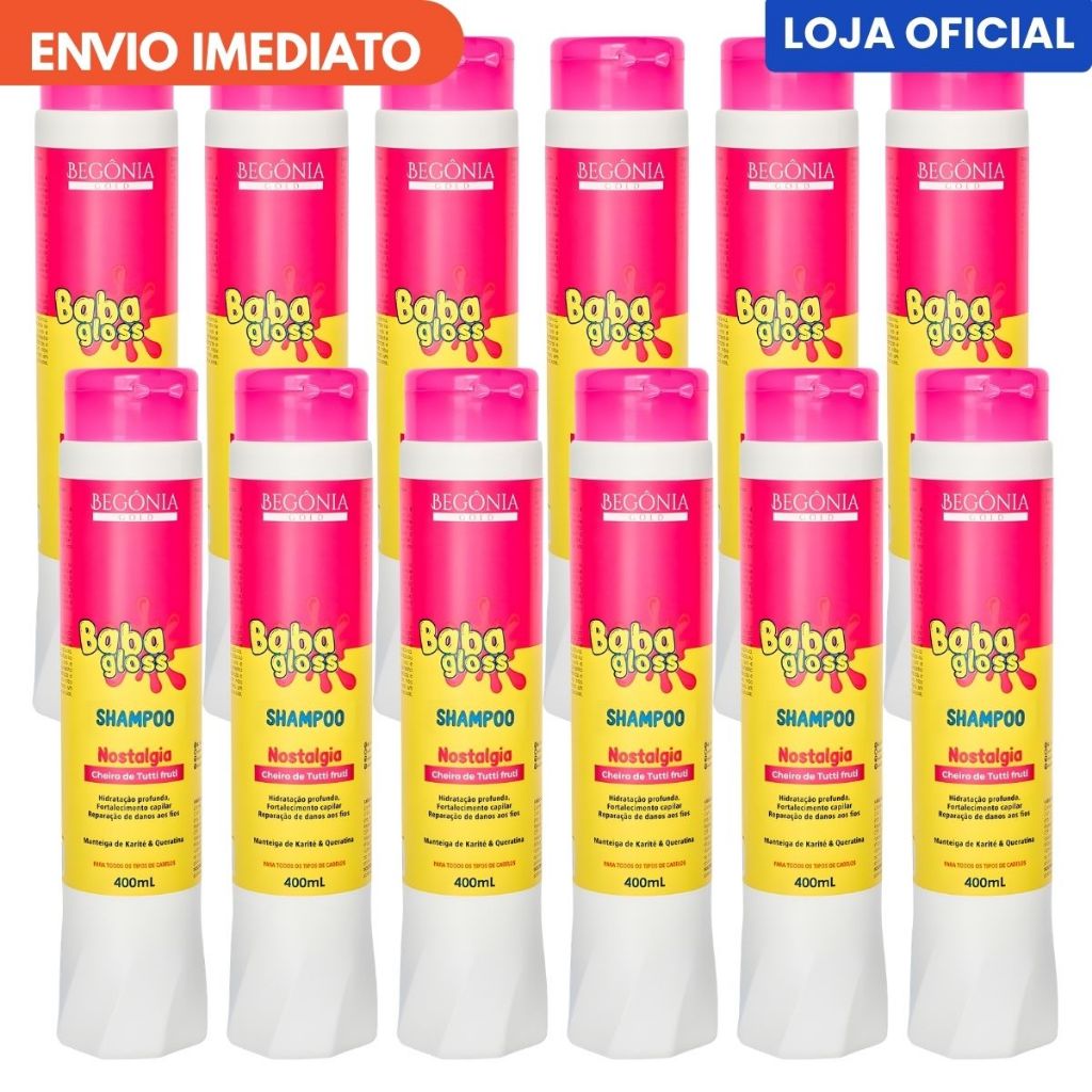 12 Unidades Shampoo Baba gloss 400ml Begônia Gold