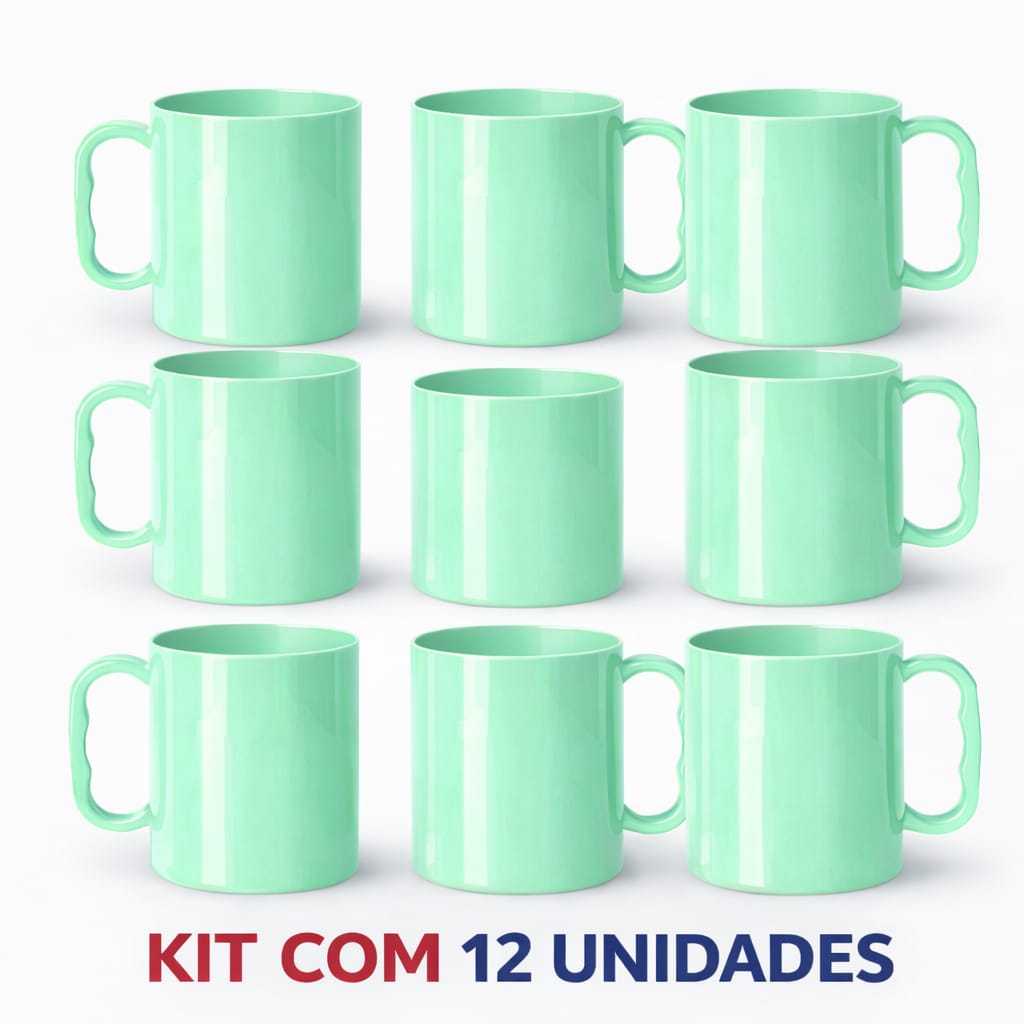 Kit C 12 Canecas copos 450ml de Plástico Para Festas Crianças Merenda Cantina Escola Creche verde claro reforçado em Oferta na Shopee