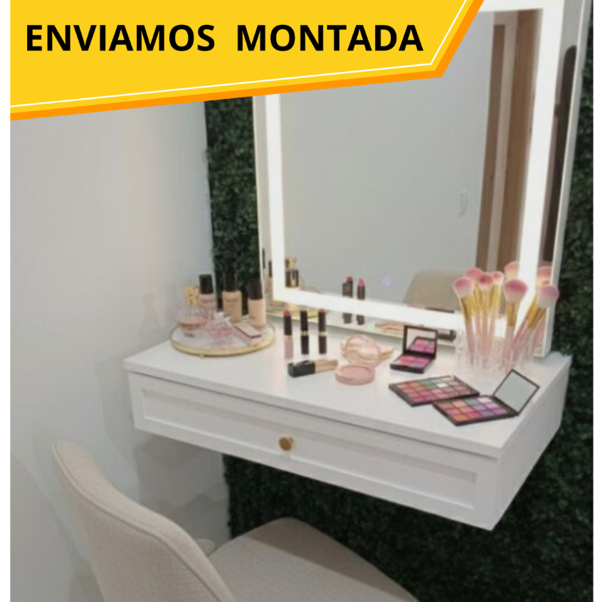 Penteadeira branca suspensa 100% MDF modelo provençal - puxador dourado - ENVIAMOS MONTADA