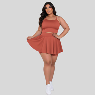 Conjunto De Academia Plus Size Feminino Blusinha e Short Saia com Elástico Fitness, Treino, Caminhada E Tênis GG ao G3 em Oferta na Shopee