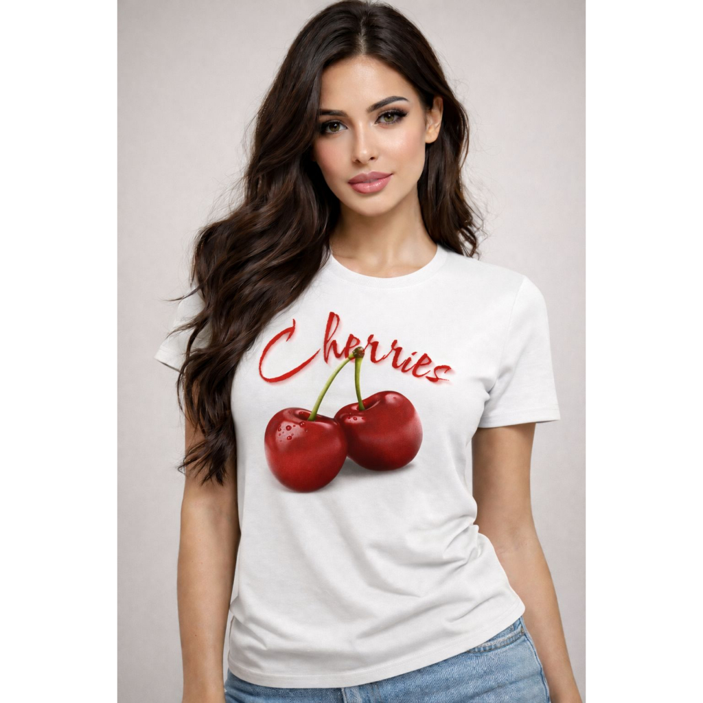 Camiseta Feminina Cherries Cereja Blogueira Aesthetic Moda Pinterest Algodão 30.1 Premium Não Encolhe