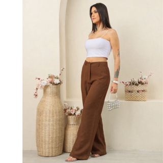 Calça Pantalona Feminina Tecido Marrante Sensorial P  AO GG em Oferta na Shopee