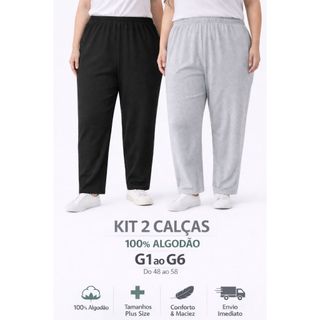 Kit 2 Calças de Algodão Premium Plus Size G1 ao G6 Modelagem Ampla Confortável e Quentinha Cores Sortidas