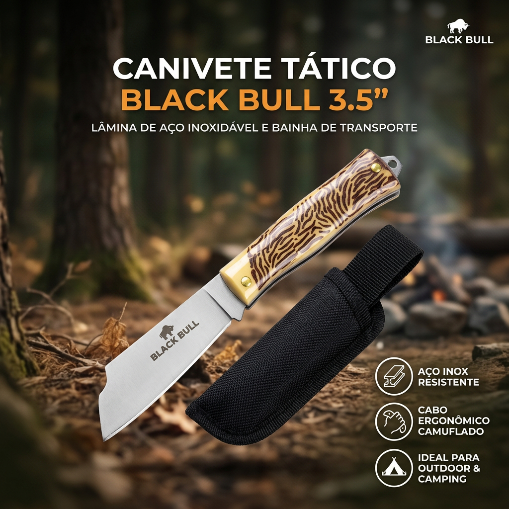 Canivete Dobrável 3,5 Pol Aço Inox Com Capa Proteção Camping Pesca Trilhas E EDC Resistente Profissional Compacto