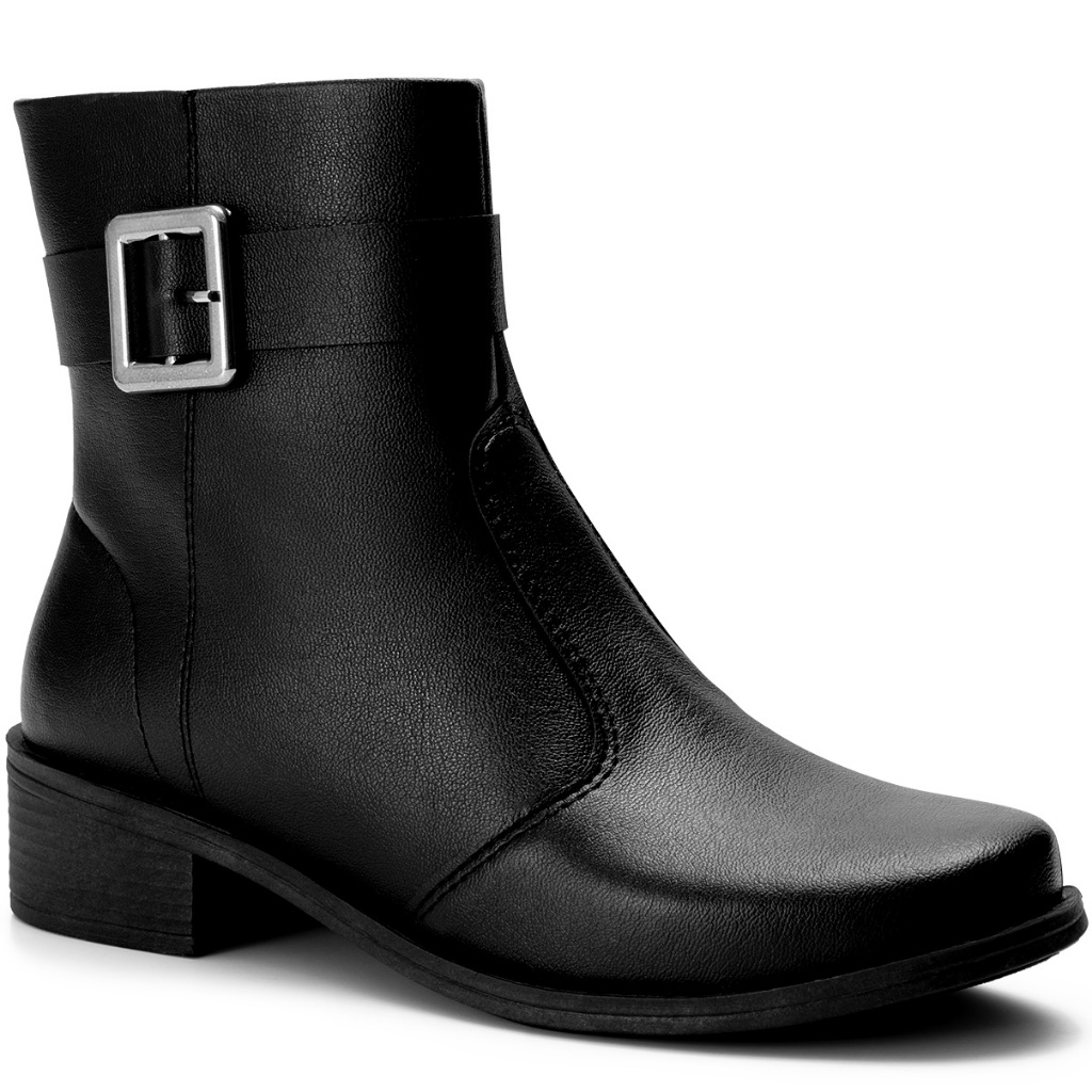 Bota Feminina Lumiss Cano Baixo Montaria Rasteira Fivela Preto
