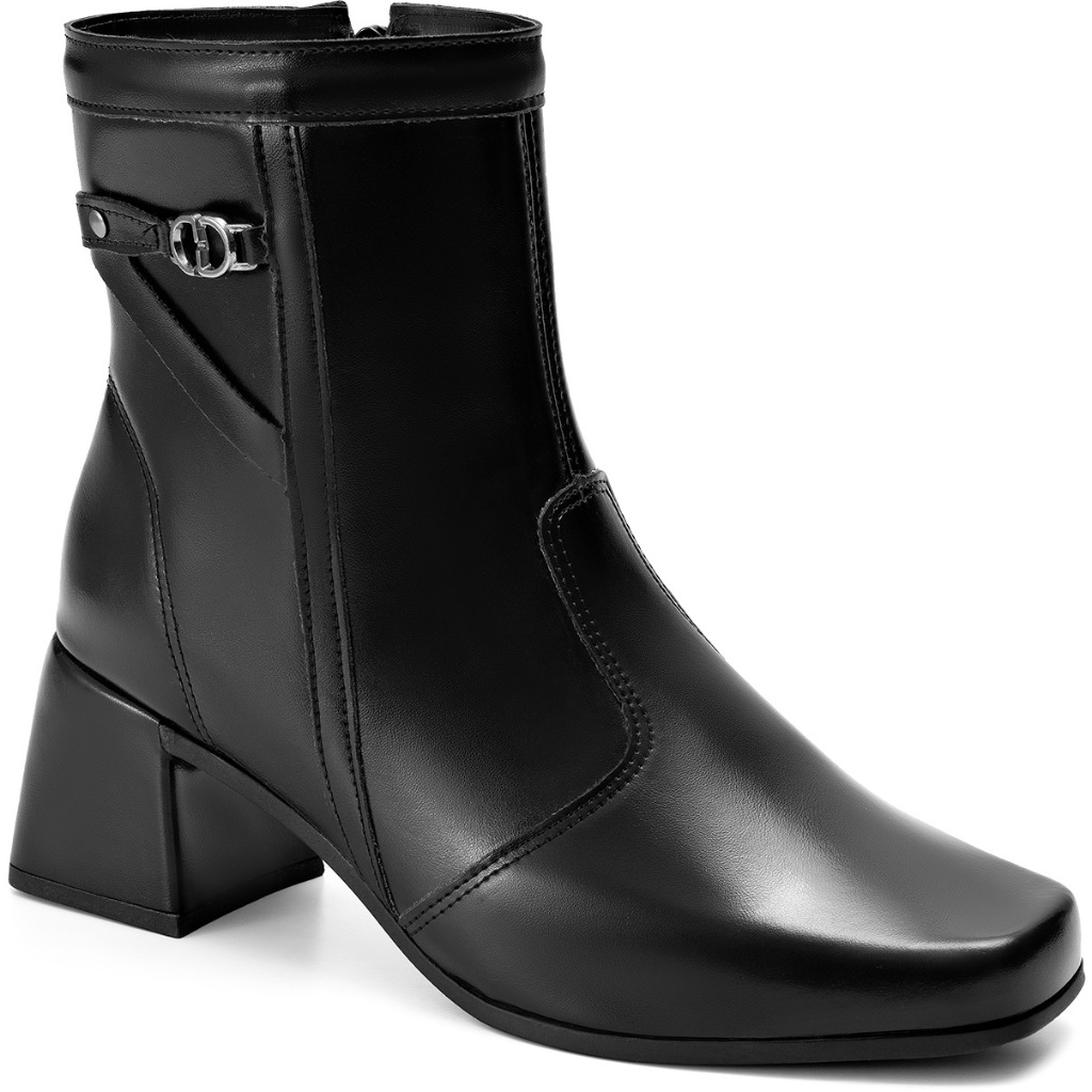 Bota Feminina Lumiss Salto Bloco Baixo Cano Curto Detalhe Metal