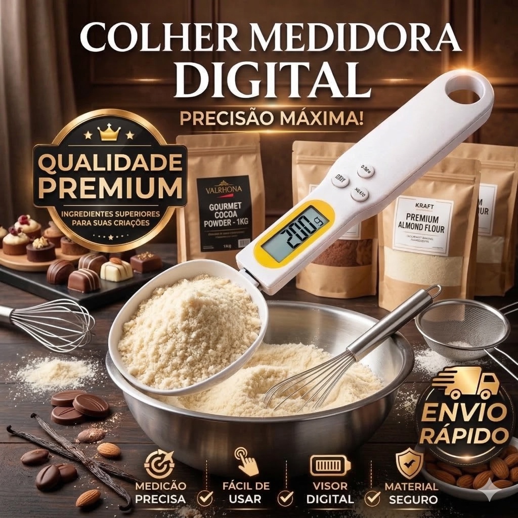 Colher Balança Digital 500g Precisão Para Cozinha Profissional Confeitaria Padaria Pizzaria Páscoa  Com Pilhas