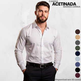 Camisa Social Masculina Acetinada Fibra de Bambu  Manga Longa Tecido Premium Executivo em Oferta na Shopee