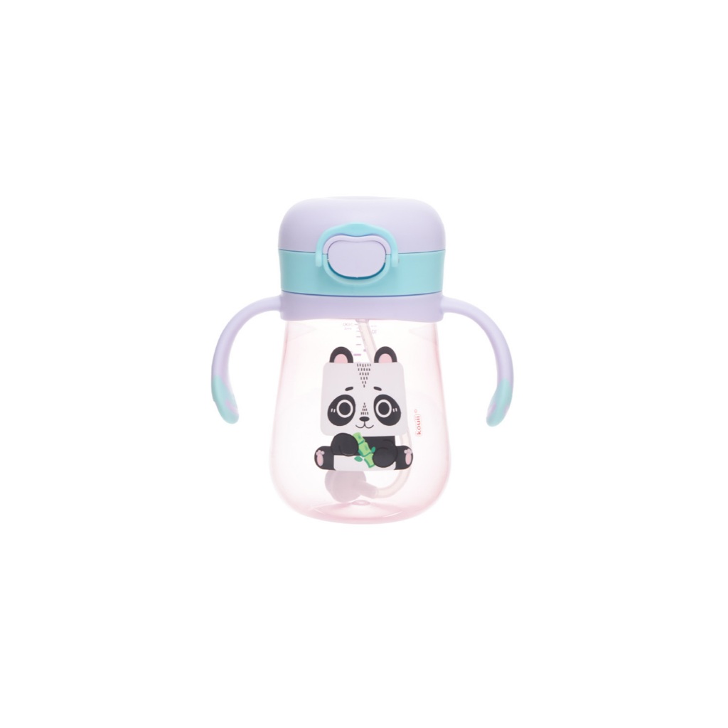 Copo infantil Kouii Panda com canudo e alça, 300 ml