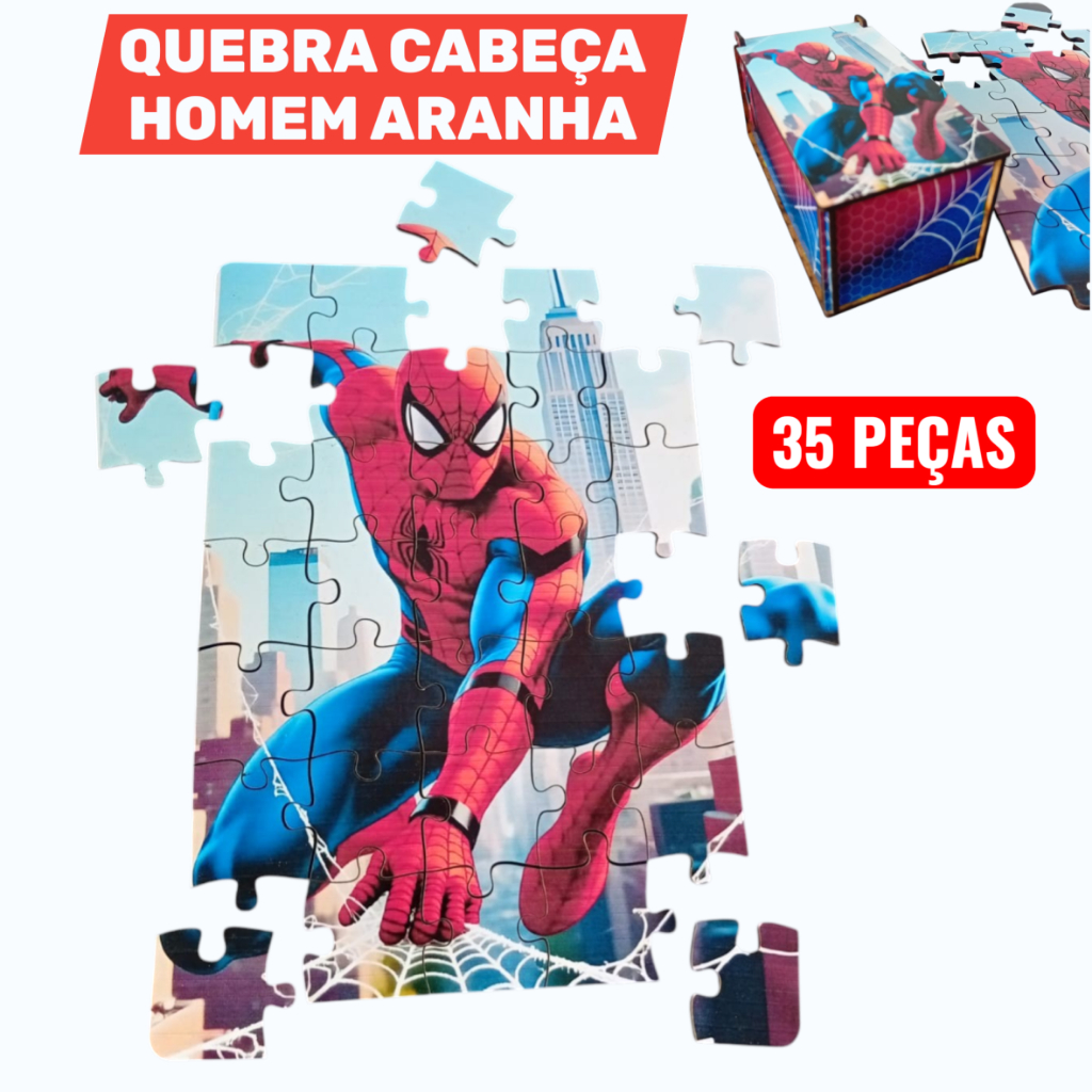 Quebra-Cabeça Jogo Infantil Educacional Pedagógico 35 peças - Homem Aranha Spider Man - COM CAIXA PARA GUARDAR