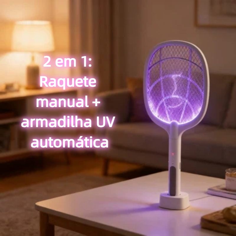 Raquete Elétrica 2 em 1 Mata Mosquito com Base e Luz UV Recarregável em Oferta na Shopee