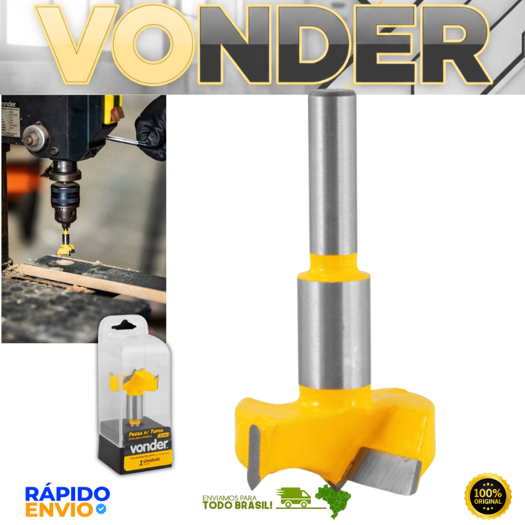 Fresa com Dentes Para Dobradiça 35mm 2 Dentes Vonder Madeira Derivados Tupia Resistente Premium