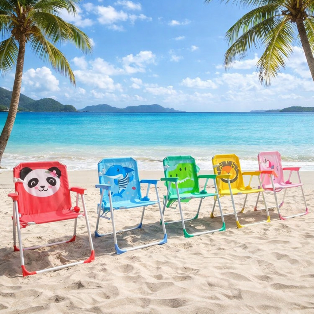 Cadeira Infantil Dobrável Praia Camping Estampada Animais Colorida Portátil