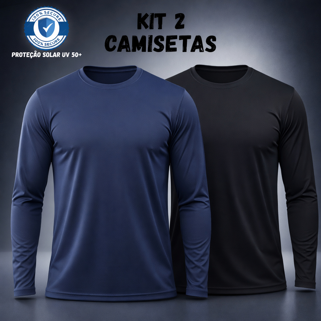 Kit 2 Camisetas Segunda Pele Masculina com Proteção Uv - Manga Longa | Corrida Ciclismo Academia em Oferta na Shopee