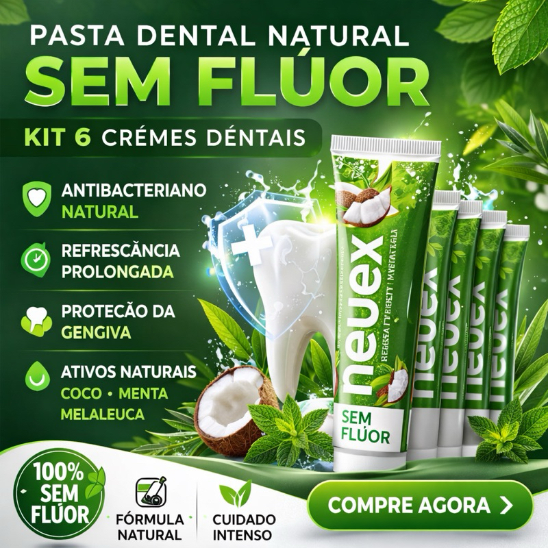 Kit 6  Creme Dental 90gr Antibacteriano Natural sem Fluor -|Coco ,Menta, Melaleuca| PROTECAO COMPLETA DA GENGI|VA