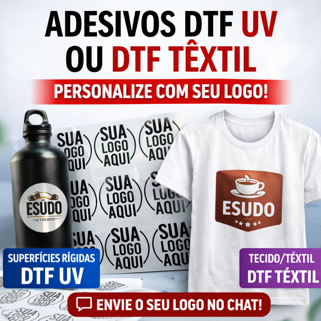 Kit Adesivo DTF UV OU DTF TÊXTIL Personalizado com Seu Logo | Alta Qualidade | PERSONALIZE SUA MARCA