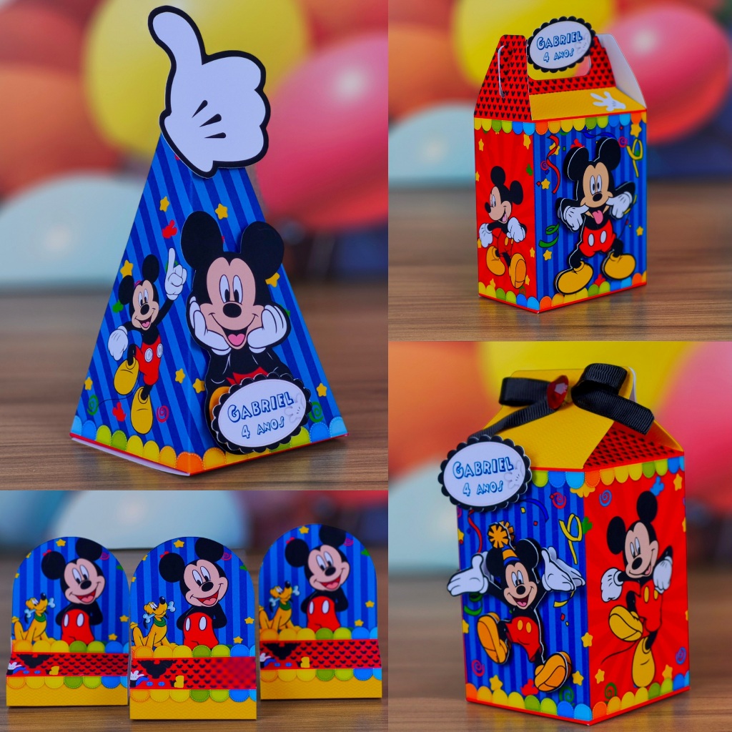 Caixinha Mickey Menino Personalizado Lembrancinha Decoração Aniversário Mesversário Papelaria Kit 40