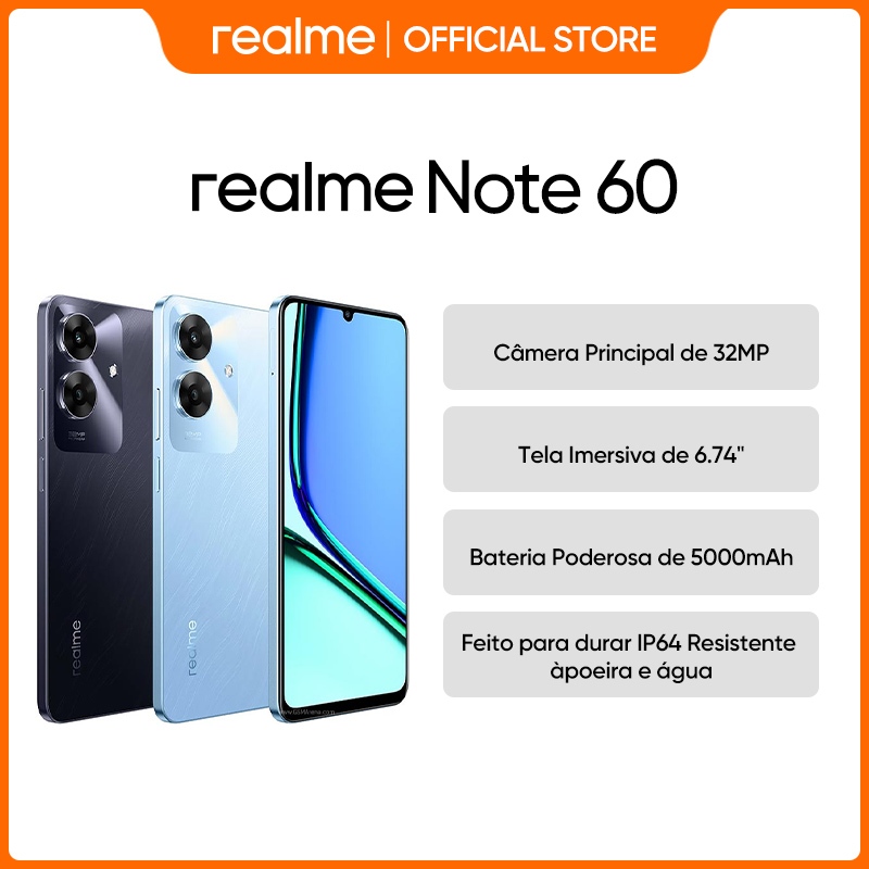 Realme Note 60 4G , Memória 128GB / 4GB RAM, Processador Unisoc T612., Cãmera 32MP, Com Garantia, Bateria 5000MAh