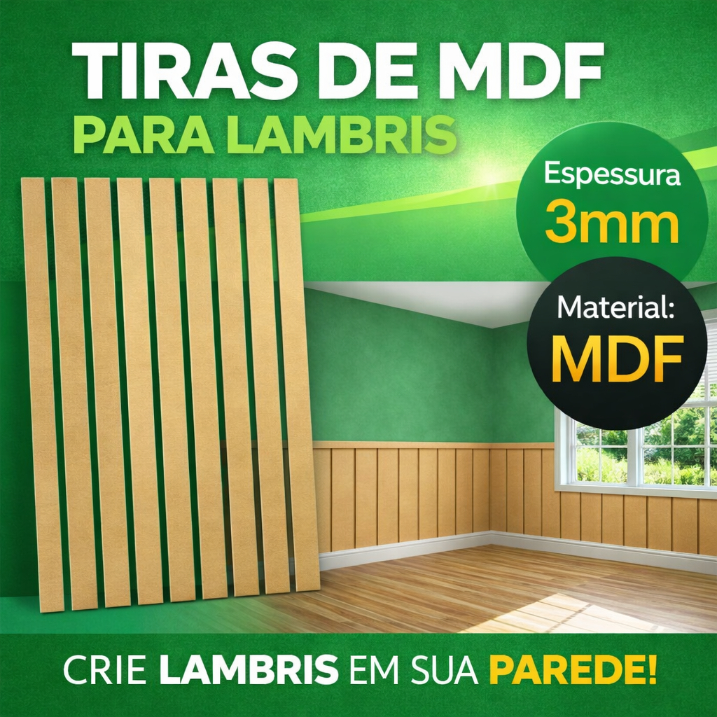 Kit Tiras MDF Ripado Autocolante Shiplap Frisado para Painel e Parede – 5cm x 1,20m 2,5mm