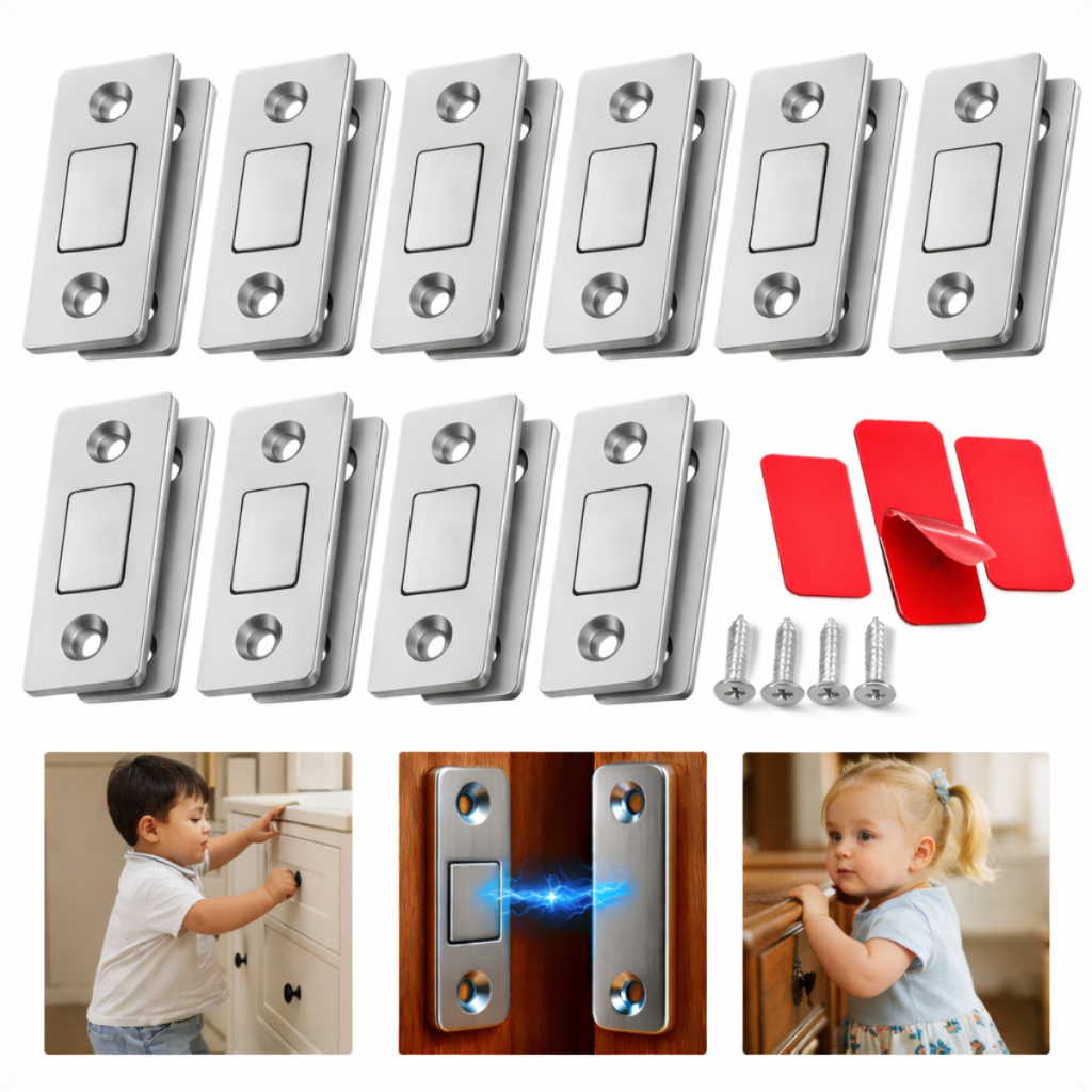 Kit Fecho Magnético Neodímio Ultra Forte Porta Armário Trava Imã Pares Gaveta Móvel