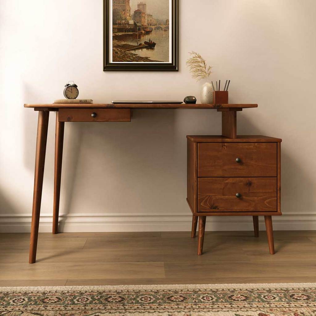 Escrivaninha Retro de Madeira Com Gaveteiro 110 até 150 cm Ajustável Castanho Piero em Oferta na Shopee