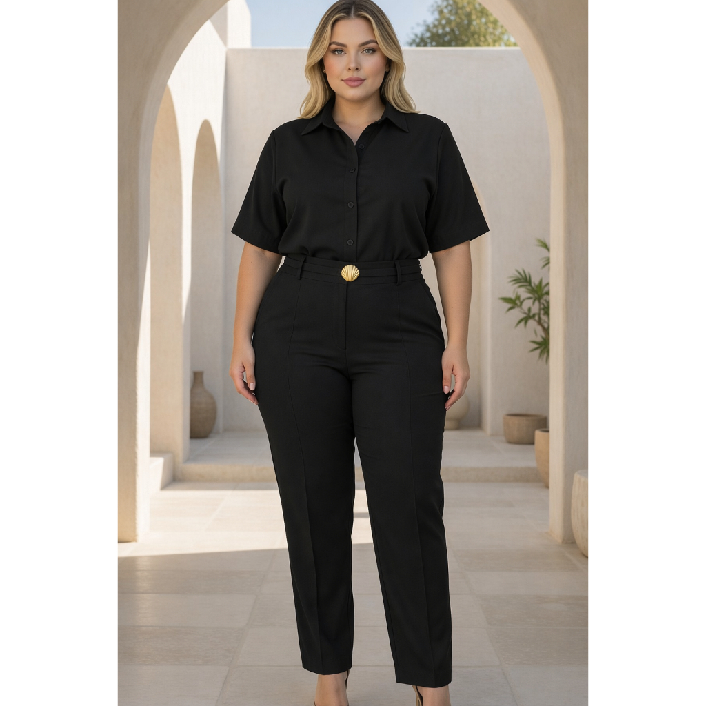 Conjunto Plus Size Camisa e Calça Elegante em Oferta na Shopee