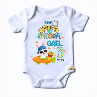 Body bebê Personaliza Minha primeira pascoa coelho da pascoa com nome e mesversario em Oferta na Shopee