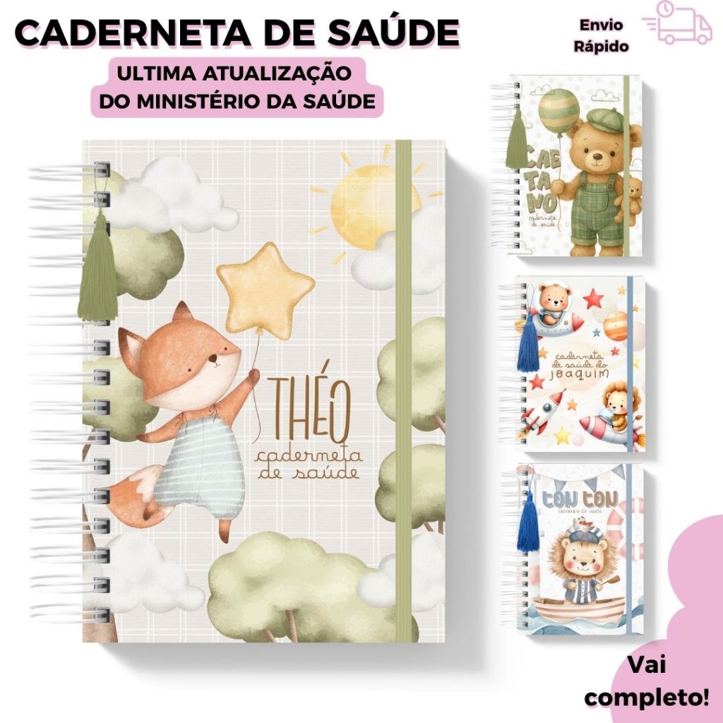 Caderneta de Vacinação Personalizada com Nome Menino Capa Dura Caderneta de Saúde Bebê Atualizada