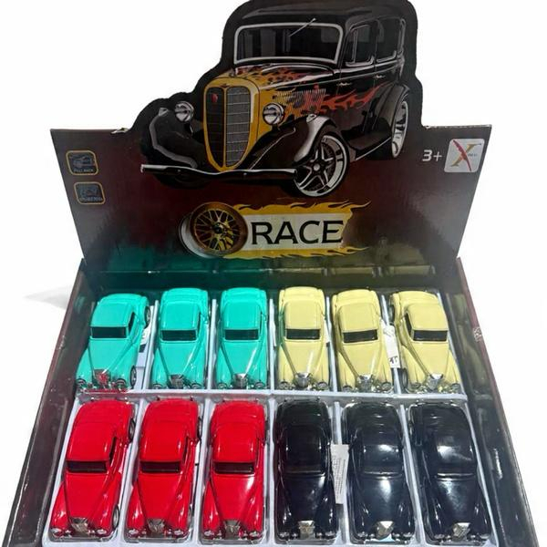 Kit 3 Carrinhos Miniatura Vintage Mini Cadillac, Carro Antigo e Picape Colecionador