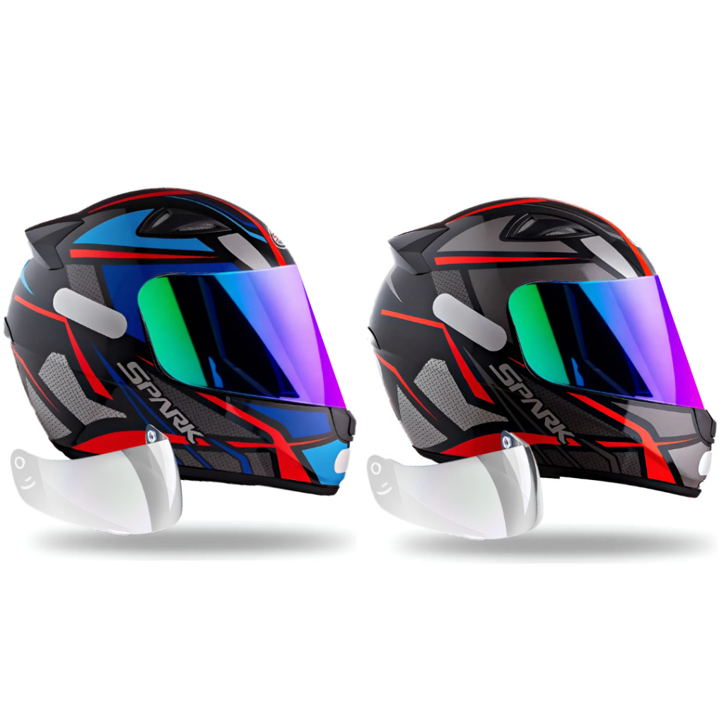 Kit 2 Capacete Ebf Spider Azul E Vermelho C/viseira Camaleão