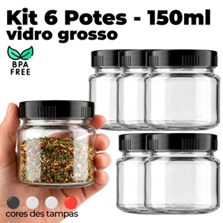 Kit 6 Potes de Vidro 150ml com Tampa Plástica Para Temperos Grãos Castanhas Geleia Lembrancinha em Oferta na Shopee
