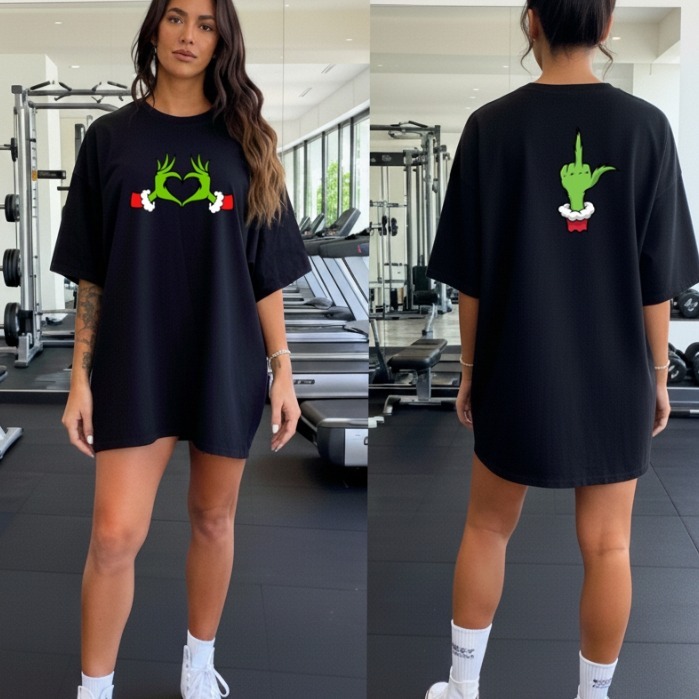 Camiseta feminina tshirt oversized 100% algodão academia treino engraçadas memes blusinhas grinch vibes - Tendencia
