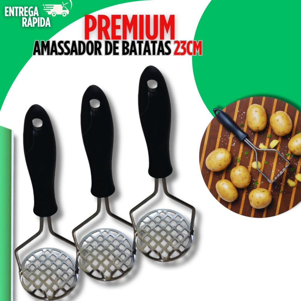Amassador Espremedor de Batata Inox Manual Resistente com Pressão Rápida Utilidades Premium