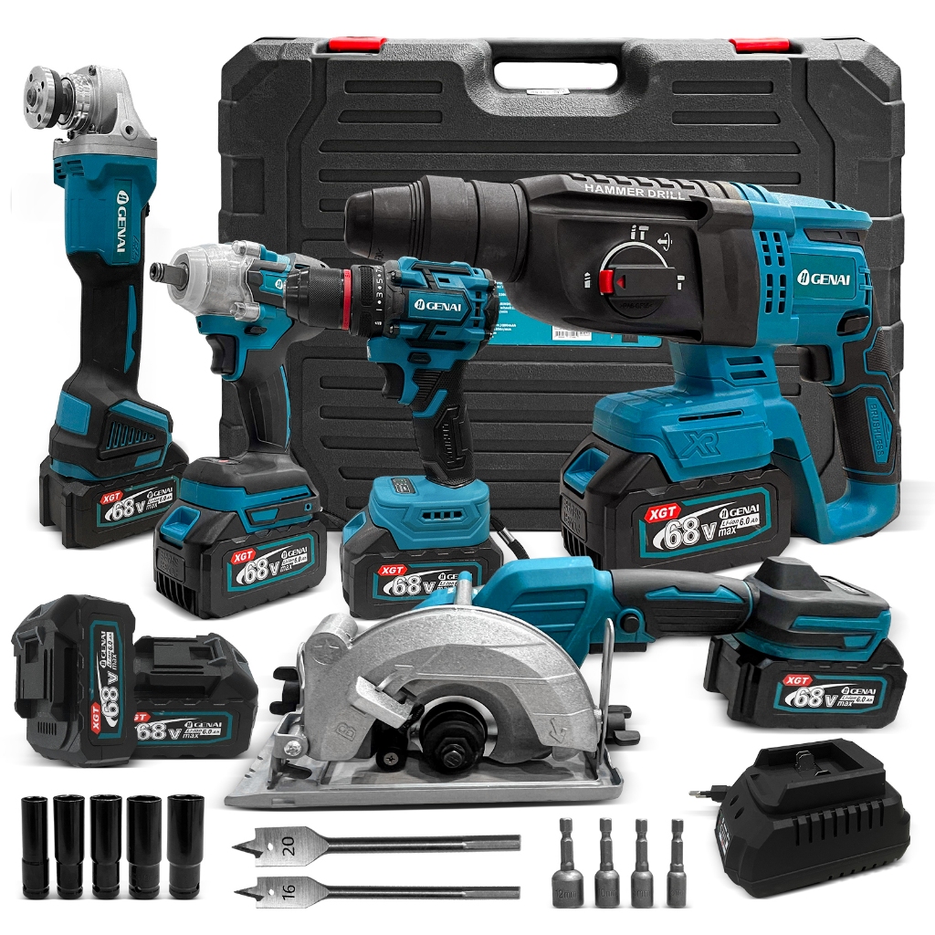 68V Conjunto de 5 pc Brushless Ferramentas Martelete Esmerilhadeira Lixadeira Parafusadeira Chave Impacto 5 Baterias