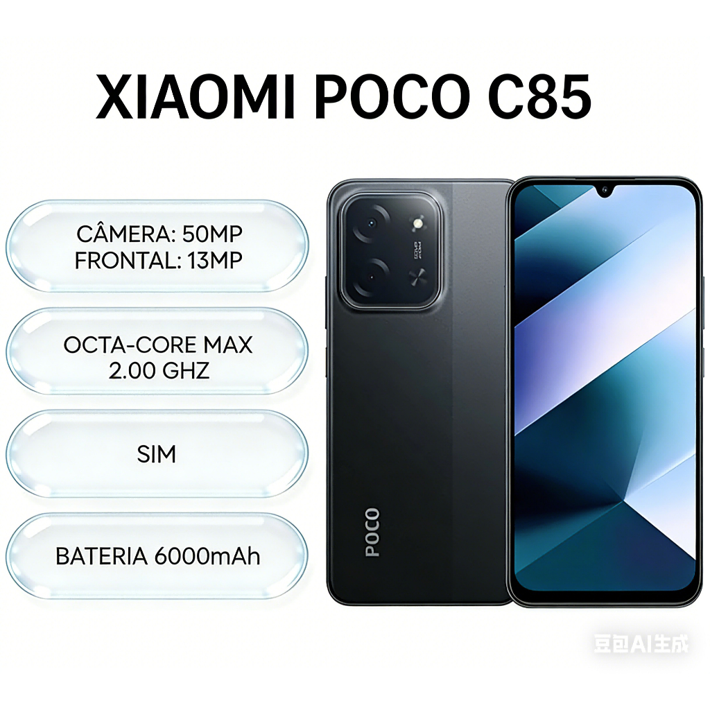 Xiaomi Celular Poco C85 NFC 4G 6GB/128GB NFC Tela de 6.9 Polegadas Bateria 6000 Mah em Oferta na Shopee