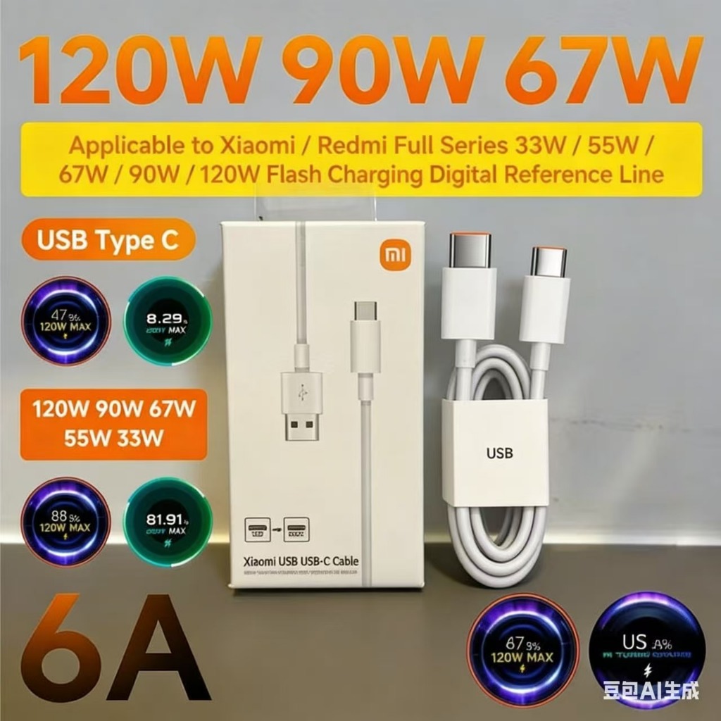 Cabo Turbo Xiaomi Tipo C Carregamento Mi Turbo 6A 67W/120W