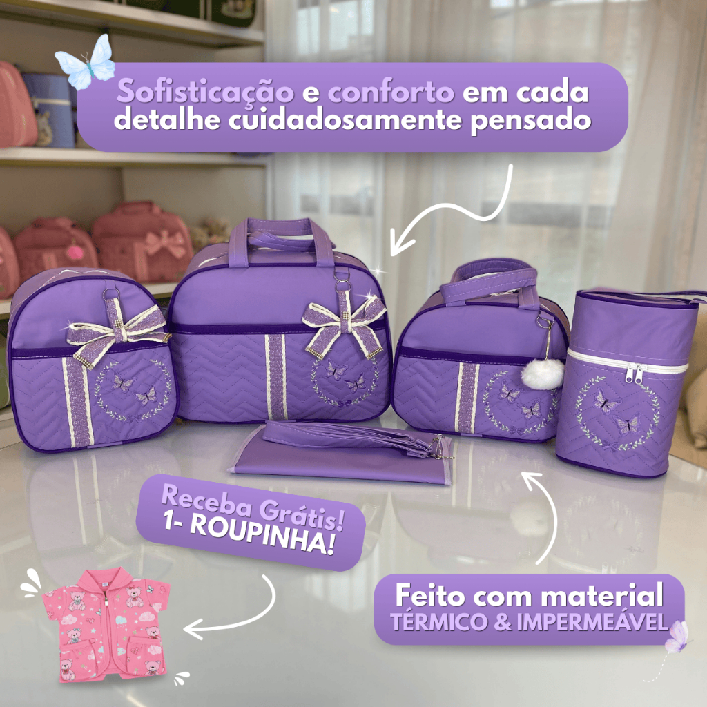 Kit Bolsa Maternidade Completo Bebê Mala Mochila Trocador e Porta Mamadeira Impermeável e Térmico