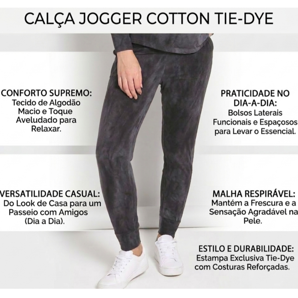 Calça Jogger Feminina Algodão Tie Dye Com Bolso Confortável Premium