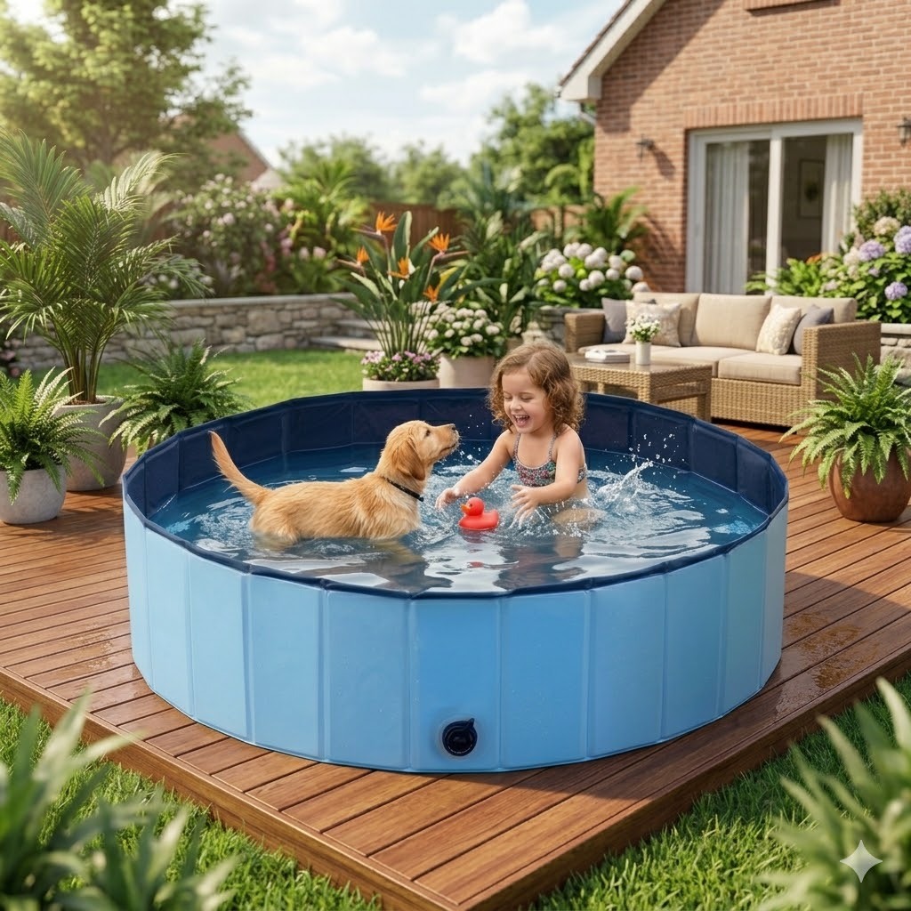 Piscina Portátil para Pet com Dreno Banheira para Cachorro de Todos os Portes 340 Litros 120x30cm