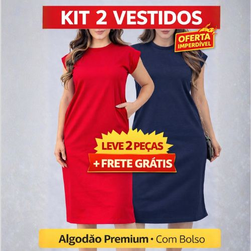 Kit 2 ou 1 Vestido Muscle Tee Com Bolso 100% Algodão Premium Manga Curta Para o Dia a Dia em Oferta na Shopee